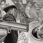 black young men shooting each other illustration