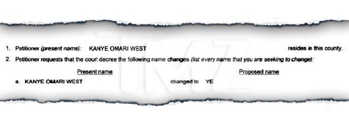 Kanye West Files to Legally Change Name to 'Ye'