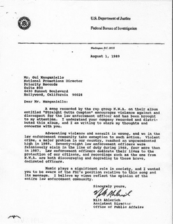 FBI letter to Priority Records about N.W.A.